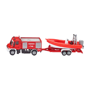 Camion dei pompieri Unimog con barca di soccorso 1:87